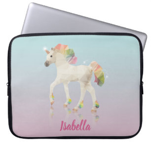 Colourful Rainbow Unicorn Poly Name - Laptop Sleeve