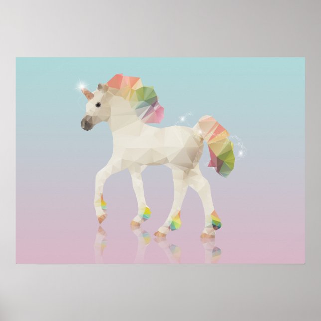 Colourful Rainbow Unicorn Polygon - Poster Print (Front)