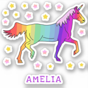 Colourful Rainbow Unicorn Stars Name Kids Sticker