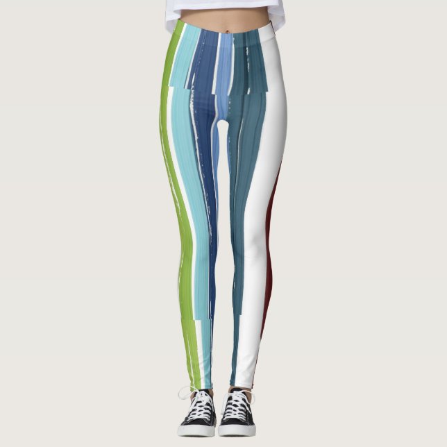 Colourful Rainbow vertical painting pattern Leggings (Front)