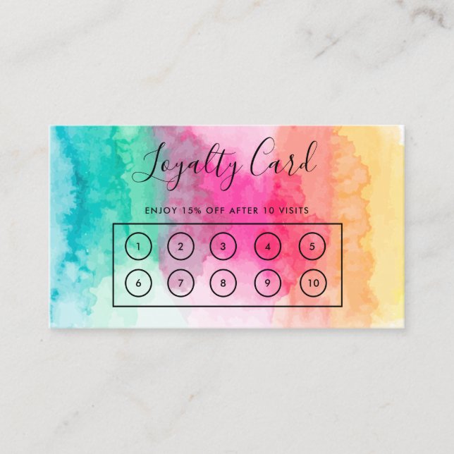 Colourful Rainbow Watercolor Custom Loyalty Card (Front)
