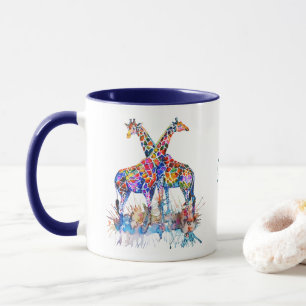 Colourful Rainbow Watercolor Giraffes Personalised Mug