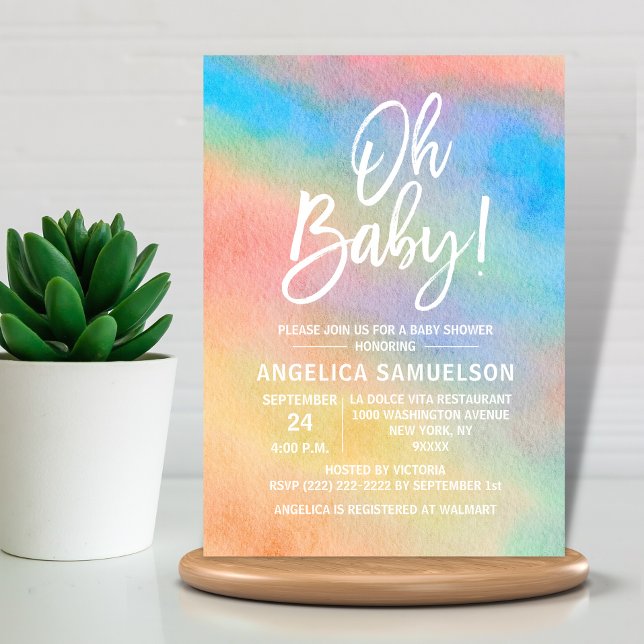 Colourful Rainbow Watercolor Oh Baby Shower Invitation (Creator Uploaded)