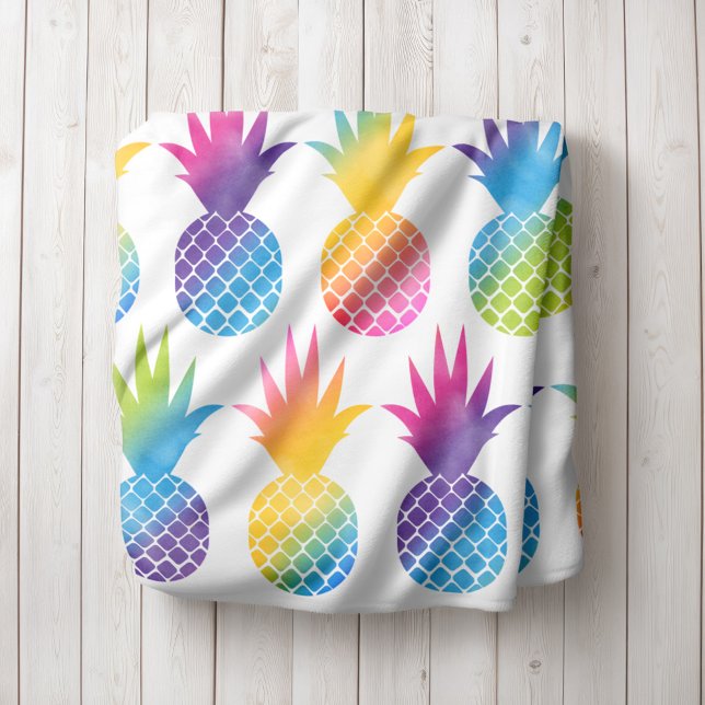 Colourful Rainbow Watercolor Pineapple Fleece Blanket (Creator Uploaded)