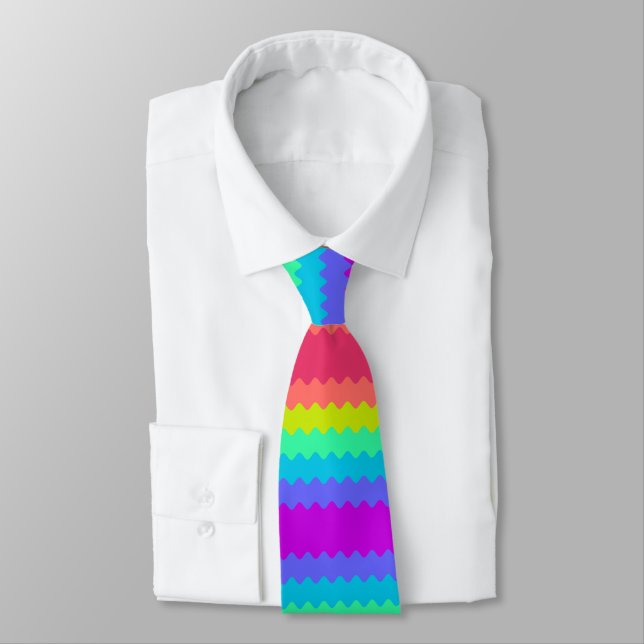Colourful Rainbow Wave pattern background Tie (Tied)