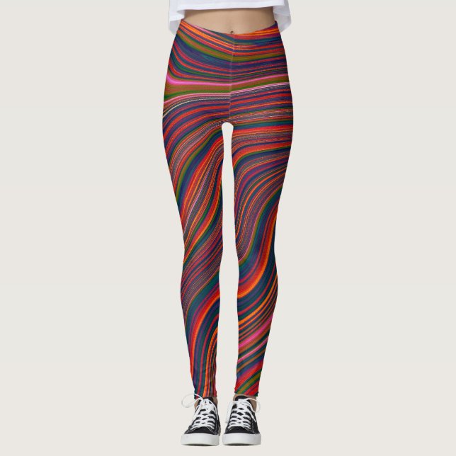 Colourful Rainbow Wavy Abstraction Leggings (Front)