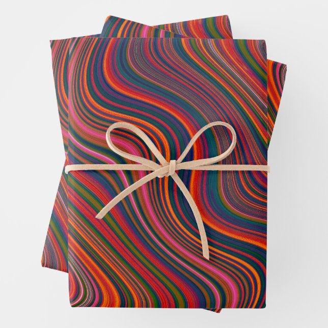 Colourful Rainbow Wavy Abstraction Wrapping Paper Sheet (In situ)