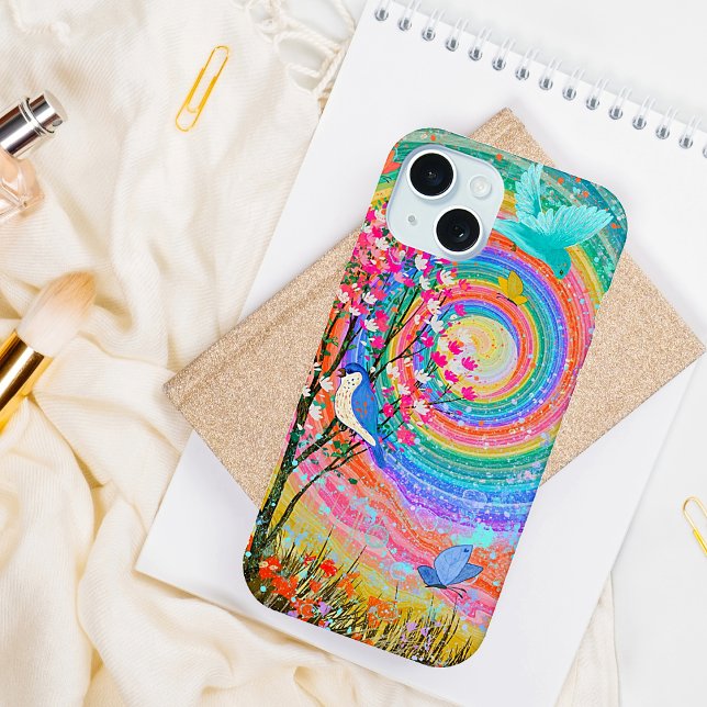 Colourful Rainbow Wildflowers Birds Butterflies iPhone 15 Case (Colorful Rainbow Wildflowers Birds Butterflies.
)