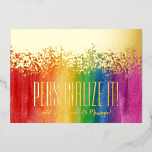 Colourful Rainbow With Gold Foil Glitzy Border Car Foil Holiday Card