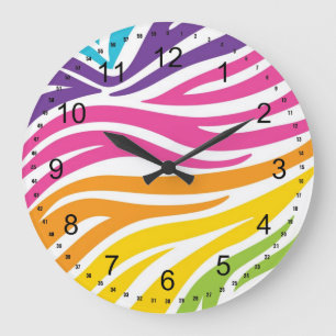 Colourful Rainbow Zebra Print Pattern Gifts Large Clock