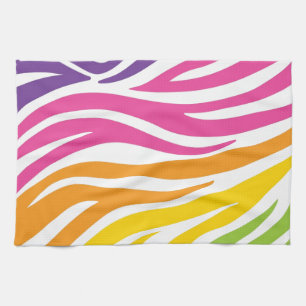 Colourful Rainbow Zebra Print Pattern Gifts Tea Towel