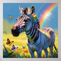 Colourful Rainbow Zebra with Butterflies Painting