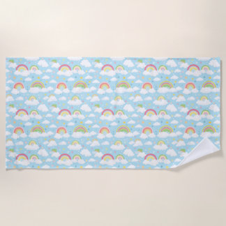 Colourful Rainbows and Clouds Beach Towel