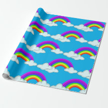 Colourful Rainbows and Clouds on Blue