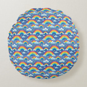 Colourful Rainbows and Clouds Round Cushion