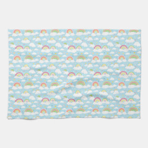 Colourful Rainbows and Clouds Tea Towel