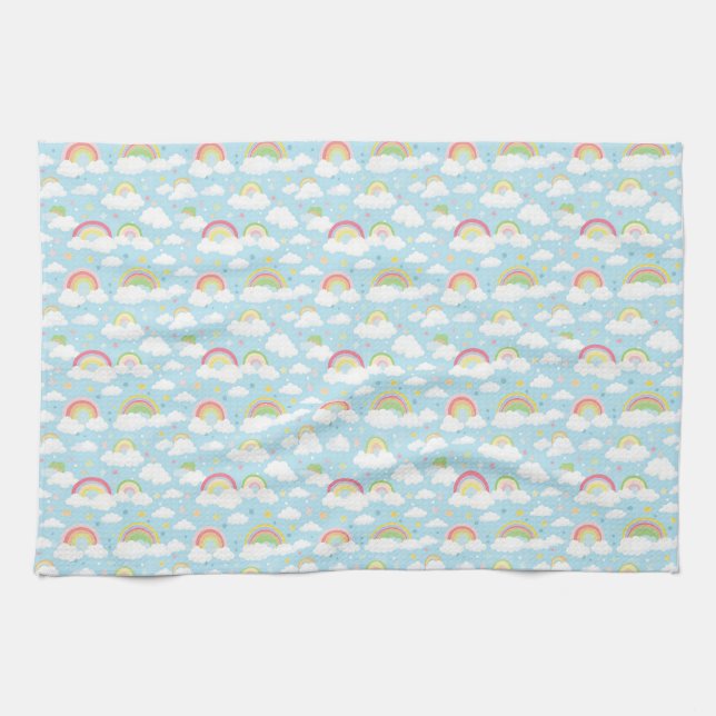 Colourful Rainbows and Clouds Tea Towel (Horizontal)