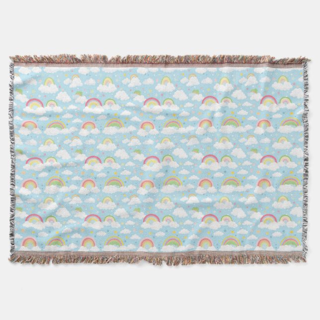 Colourful Rainbows and Clouds Throw Blanket (Front)