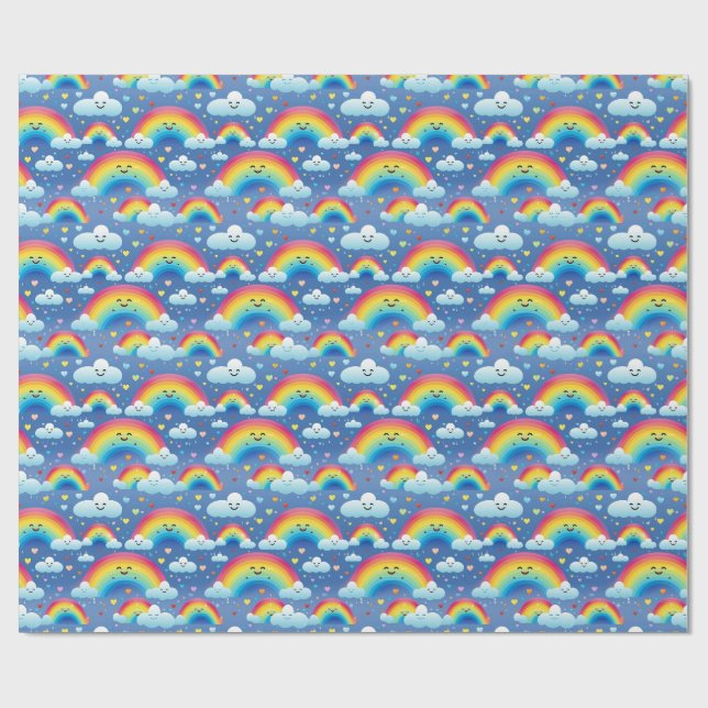 Colourful Rainbows and Clouds Wrapping Paper (Flat)