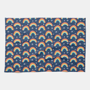 Colourful Rainbows and Snowflakes Tea Towel