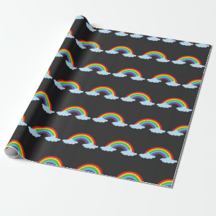 Colourful Rainbows Autism Awareness Autistic Black Wrapping Paper