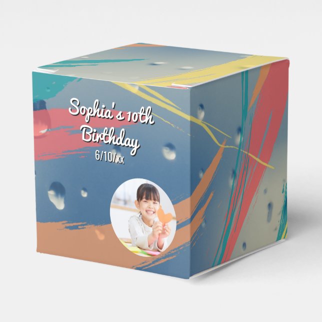 Colourful Raindrop Brushstroke Candy Favour Box (Front Side)