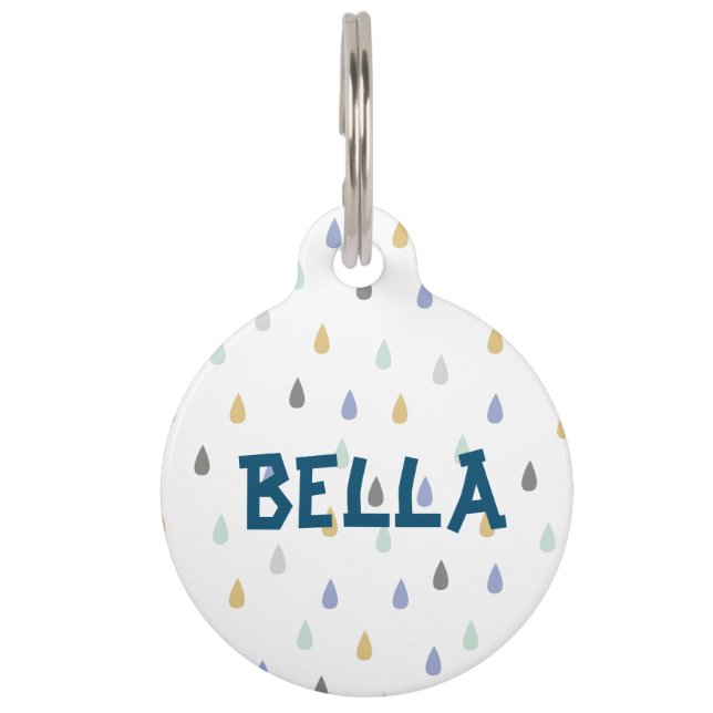 Colourful Raindrop Pattern Customisable Pet Name P Tag (Front)