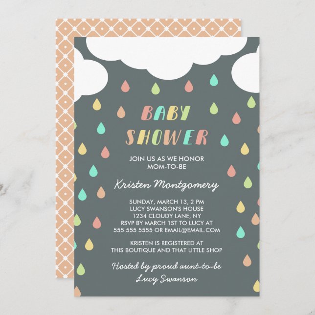 Colourful Raindrops | Baby Shower Invitation (Front/Back)