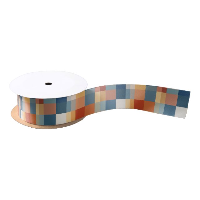 Colourful random geometric shapes pattern satin ribbon (Spool)
