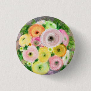 Colourful Ranunculus Bouquet Original Art Painting 3 Cm Round Badge