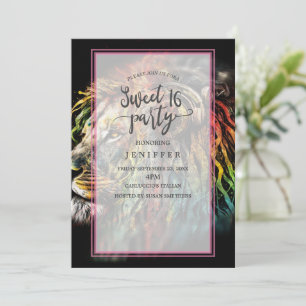 Colourful Rasta Lion with Headphones               Invitation