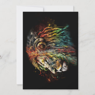 Colourful Rasta Lion with Headphones               Invitation