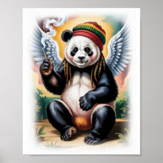 Colourful Rasta Panda Angel on a White Poster