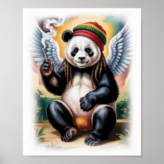 Colourful Rasta Panda Angel on a White Poster (Front)