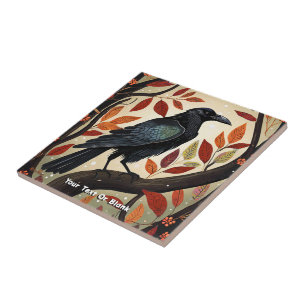 Colourful Raven Perched in a Tree Ceramic Tile