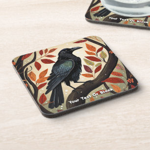 Colourful Raven Perched in a Tree Coaster