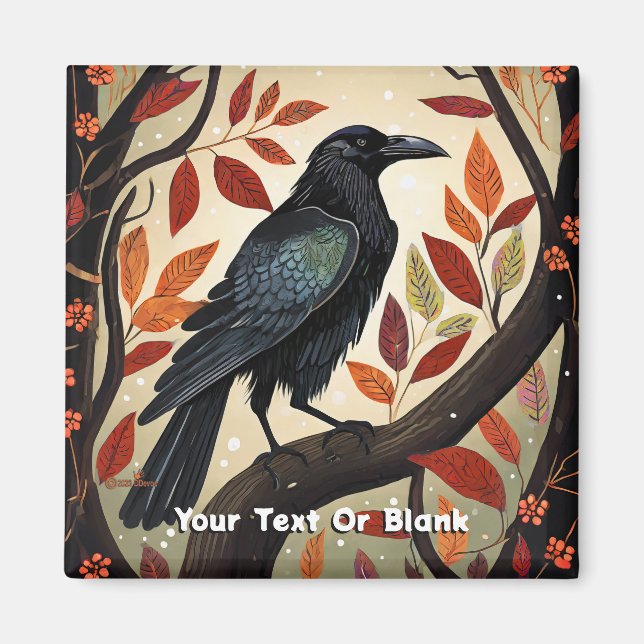 Colourful Raven Perched in a Tree Magnet (Front)