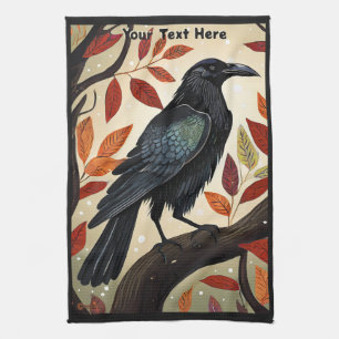 Colourful Raven Perched in a Tree Tea Towel