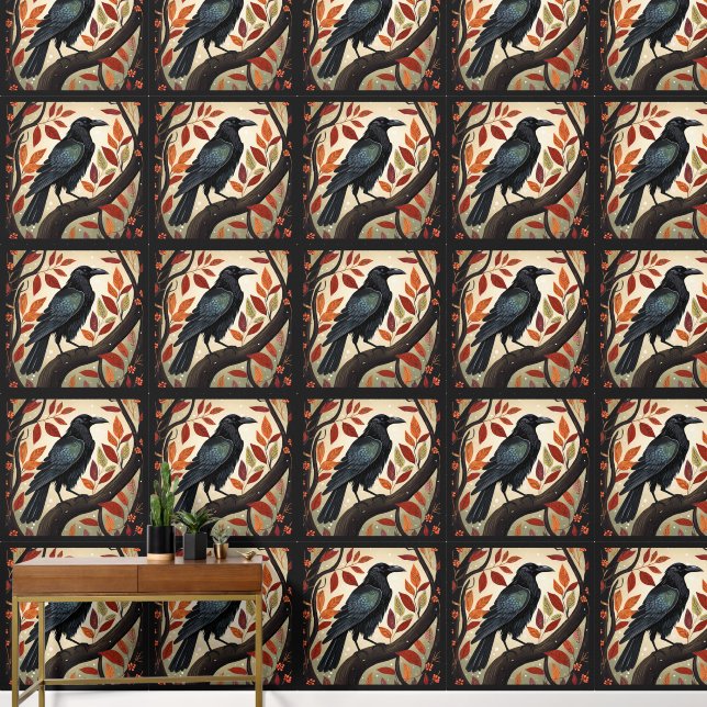 Colourful Raven Perched in a Tree Wallpaper (Hallway)