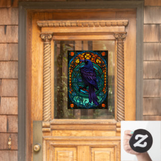 Colourful Raven Wild Bird Faux Stained Glass