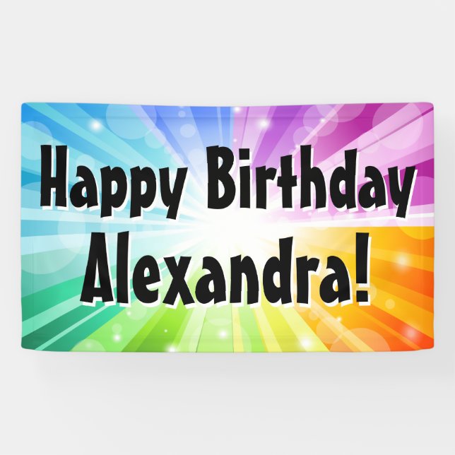 Colourful Rays Custom Birthday Party Banner (Horizontal)