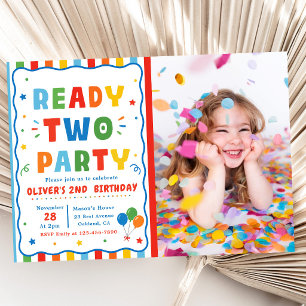 Colourful Ready Two Party 2nd Birthday Photo Invitation