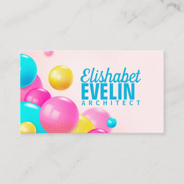 Colourful realistic flowing glossy balls business card (Front)