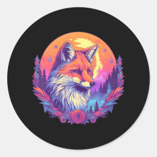 Colourful Realistic Fox in Wilderness Nature on Classic Round Sticker