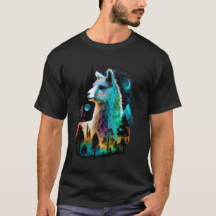 Colourful Realistic Llama in Wilderness Nature on T-Shirt