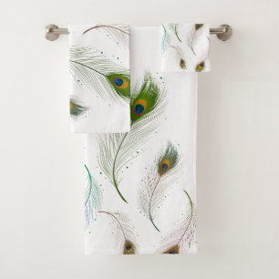Colourful Realistic Peacock Bird Feathers Bath Towel Set