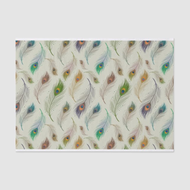 Colourful Realistic Peacock Bird Feathers Tissue Paper (Front)