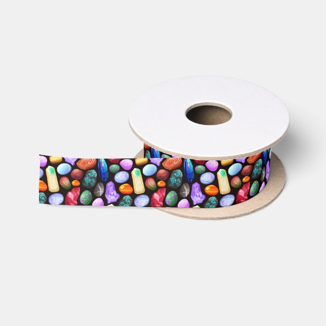 Colourful Realistic Rock and Crystal Pattern Satin Ribbon (Spool)