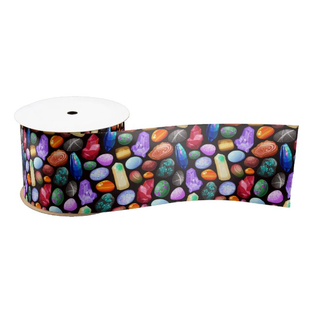 Colourful Realistic Rock and Crystal Pattern Satin Ribbon (Spool)