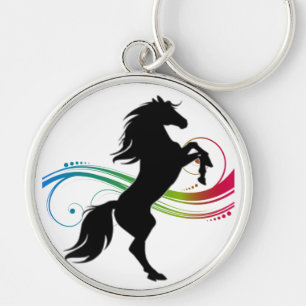 Colourful Rearing Black Horse Button Keychain